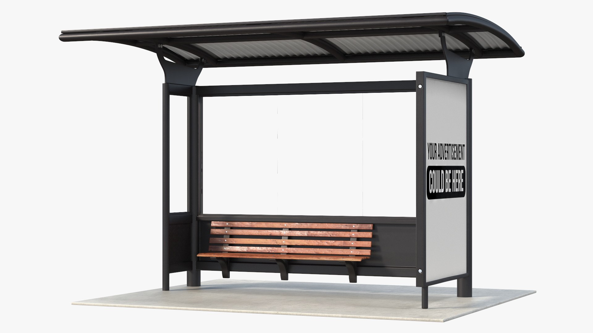 Bus Stop with Advertisement Board Black New 3D model preview