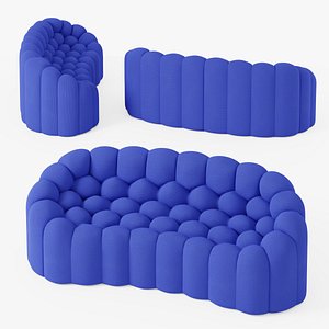 Bubble Sofa Blue Fabric 3D model
