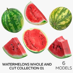 Watermelons Whole and Cut Collection 01 - 6 models 3D model