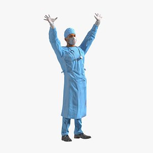 3D Blood Stained Surgeon Doctor in Mask Rigged for Cinema 4D model