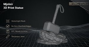Mjolnir Statue - STL File for 3D Printing 3D model