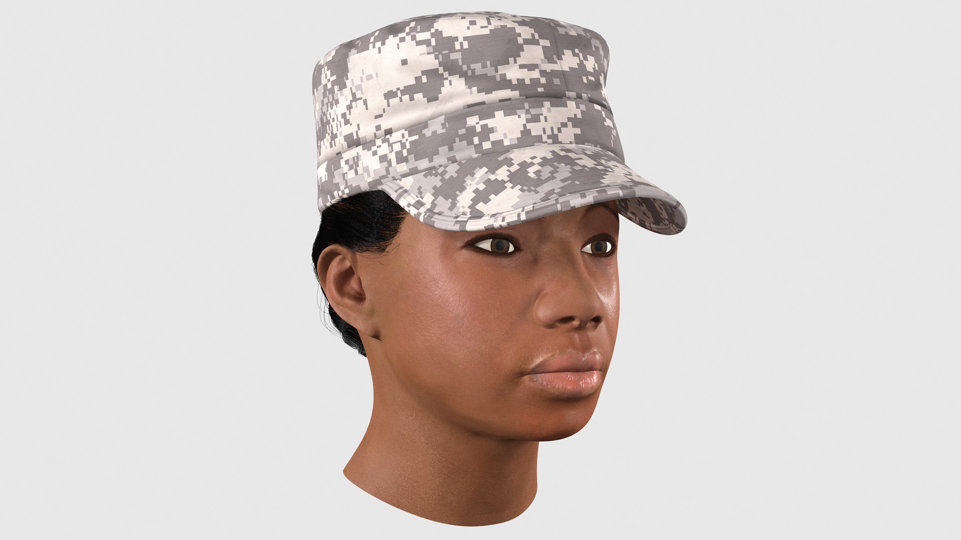 African American Female Soldier Head Fur 3D model preview