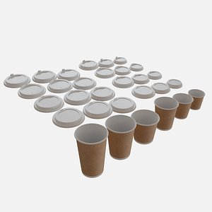 Collection of paper cups brown 6 sizes 3D