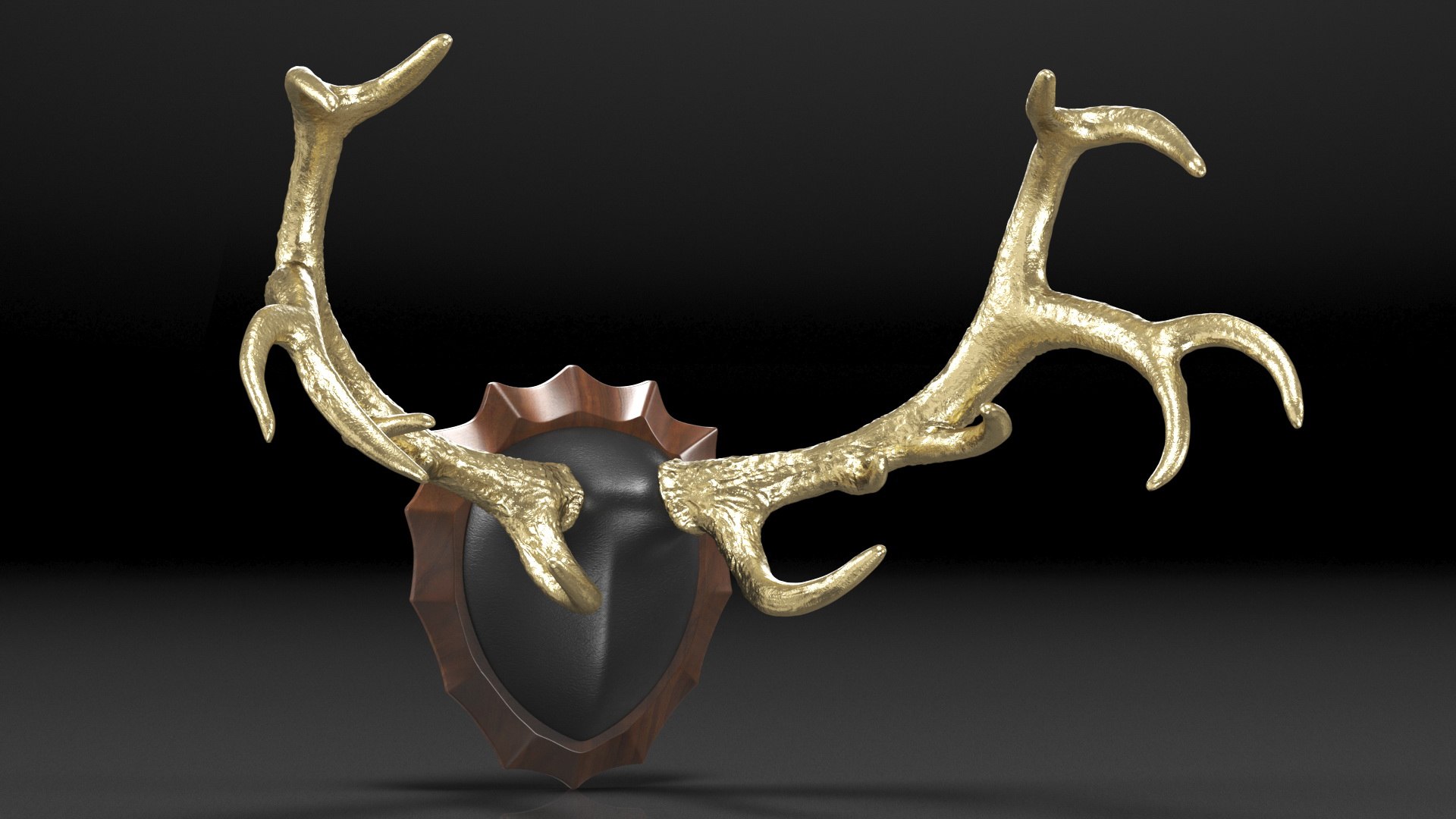 3D Stag Antlers On A Wall Mount Gold Plated Model - TurboSquid 1786824