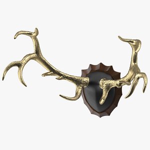 3D Stag Antlers on a Wall Mount Gold Plated model