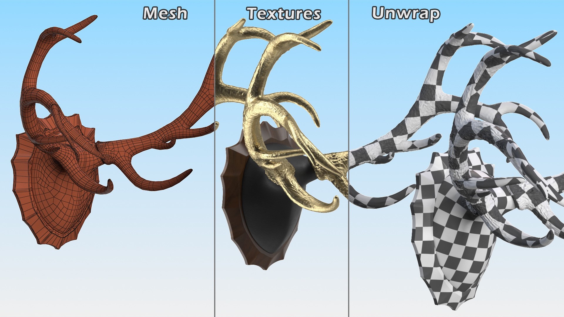 3D Stag Antlers on a Wall Mount Gold Plated model https://p.turbosquid.com/ts-thumb/lU/DV9qMi/pS/stagantlersonawallmountgoldplatedvray3dmodel014/jpg/1631564675/1920x1080/fit_q87/5e441cd1556ec124b120040ccff59f73a0cd1764/stagantlersonawallmountgoldplatedvray3dmodel014.jpg