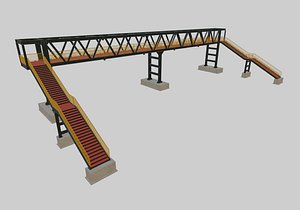 Steel Pedestrian Bridge - Three Columns - Truss Type-10 3D model