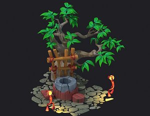 cartoon stone water vine 3D