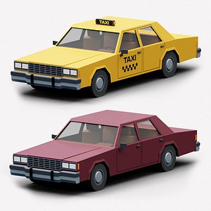 Stylized Cartoon Yellow Taxi Car Low-poly