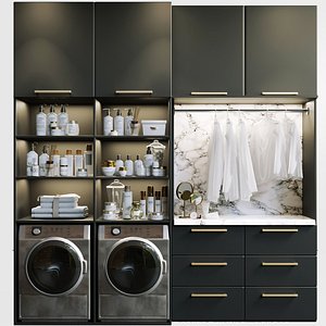 Laundry room with cosmetics for clothes and towels 3D