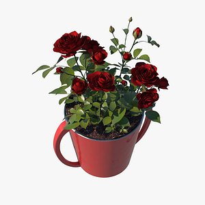 3D Red Rose Pot