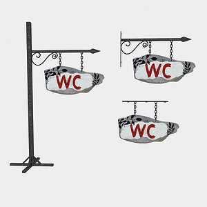old wooden wc sign 3D model