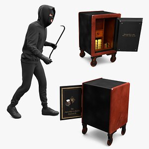 Burglar with Crowbar and Gold in Safe 3D model