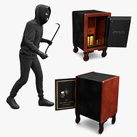 Burglar with Crowbar and Gold in Safe