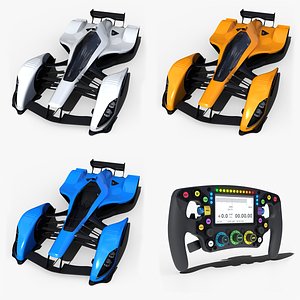 3D model F1 Concept Racing Car Triple Color Pack White Orange Blue