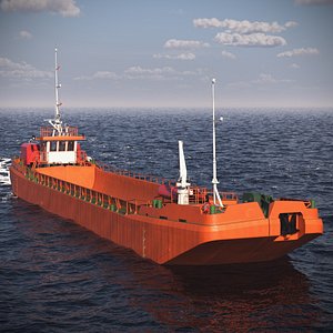 3D model Industrial Split Barge Empty State Orange