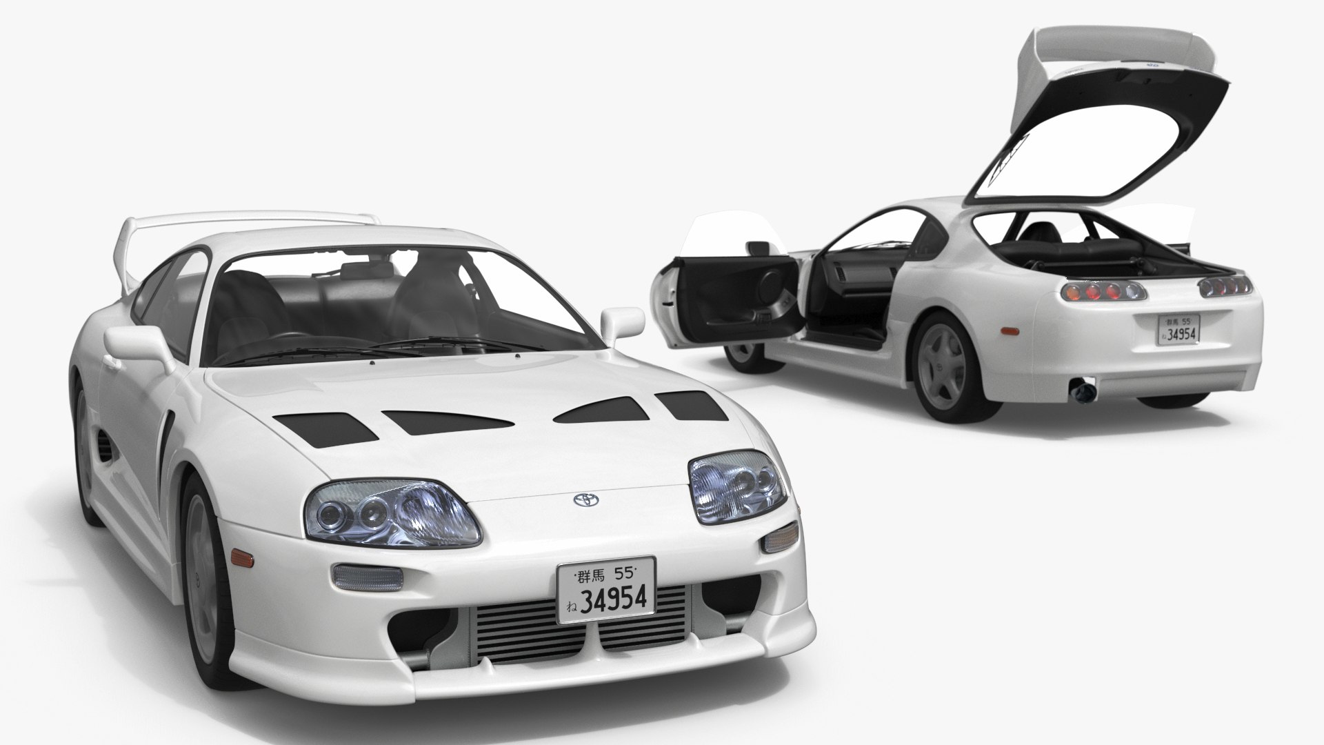 Toyota Supra 3000GT TRD Vented Hood Edition White Rigged for Maya 3D model preview