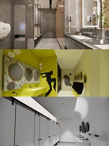 3D Public Bathroom Interior Scene -B3
