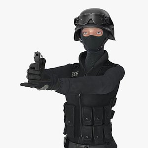 Tactical Police Officer Woman with Handgun Rigged