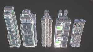3D Sci-Fi Futuristic Cyberpunk Sci Fi City Building Skyscraper Pack Bundle 2 model