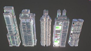 Sci-Fi Futuristic Cyberpunk Sci Fi City Building Skyscraper Pack Bundle 2