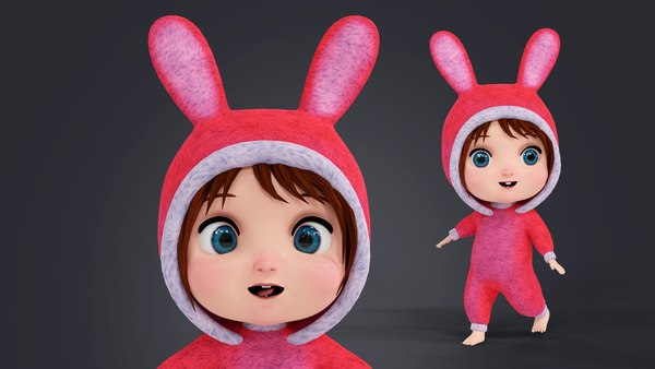 3D Cartoon Coat Girl Rigged