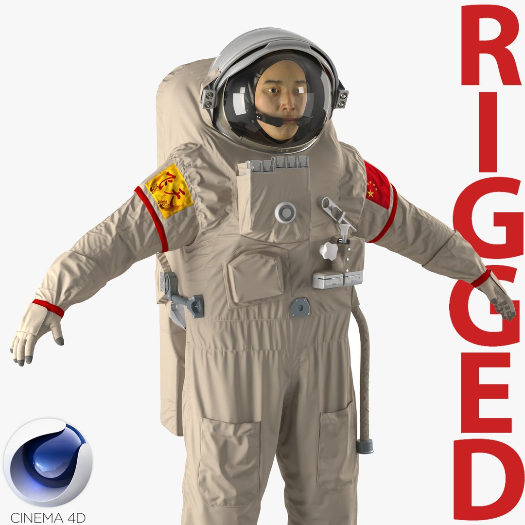 Chinese Astronaut Wearing Space Suit Feitian Rigged for Cinema 4D 3D Model 3D model preview