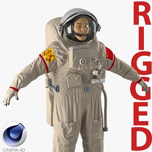 Chinese Astronaut Wearing Space Suit Feitian Rigged for Cinema 4D 3D Model