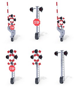 3D model pack rail crossing traffic light
