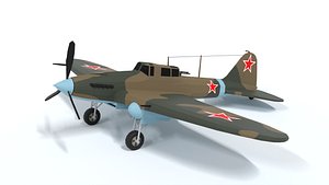 3D Low Poly Cartoon Ilyushin Il-2 Shturmovik WWII Airplane