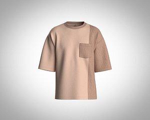 Mens oversized brown color t-shirt with patch pocket detailing 3D model
