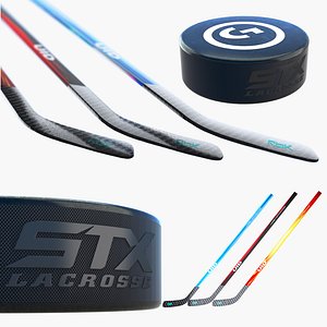 Ice Hockey Puck and Stick 3D model