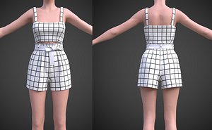 checkered two piece outfit- Plaid Cami Top And Belted Shorts