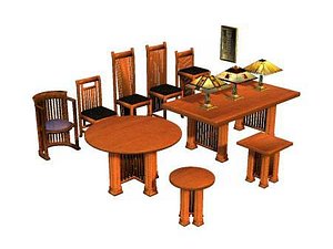 prairie style furniture chair table 3d model