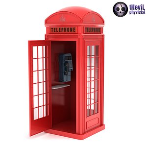 British Red Phone Booth with Telephone