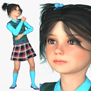 Realistic Rigged Little School Girl-Anna Character 3D Model
