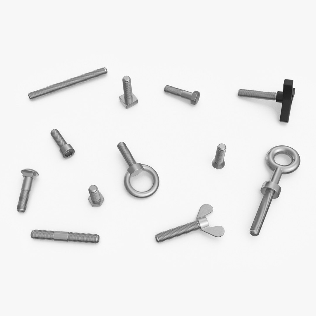 Chromed Steel Nuts and Bolts Kit 3D model preview