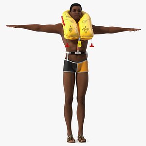 Black Man with Inflatable Life Vest T-Pose