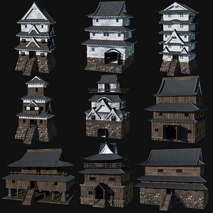 JAPANESE FORTRESS FORT TOWER WATCHTOWER WALLS FEUDAL COLLECTION 3D model