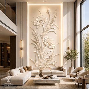 Modern Floral Botanical wall panel Decor Bas Relief Mural STL CNC 71 3D