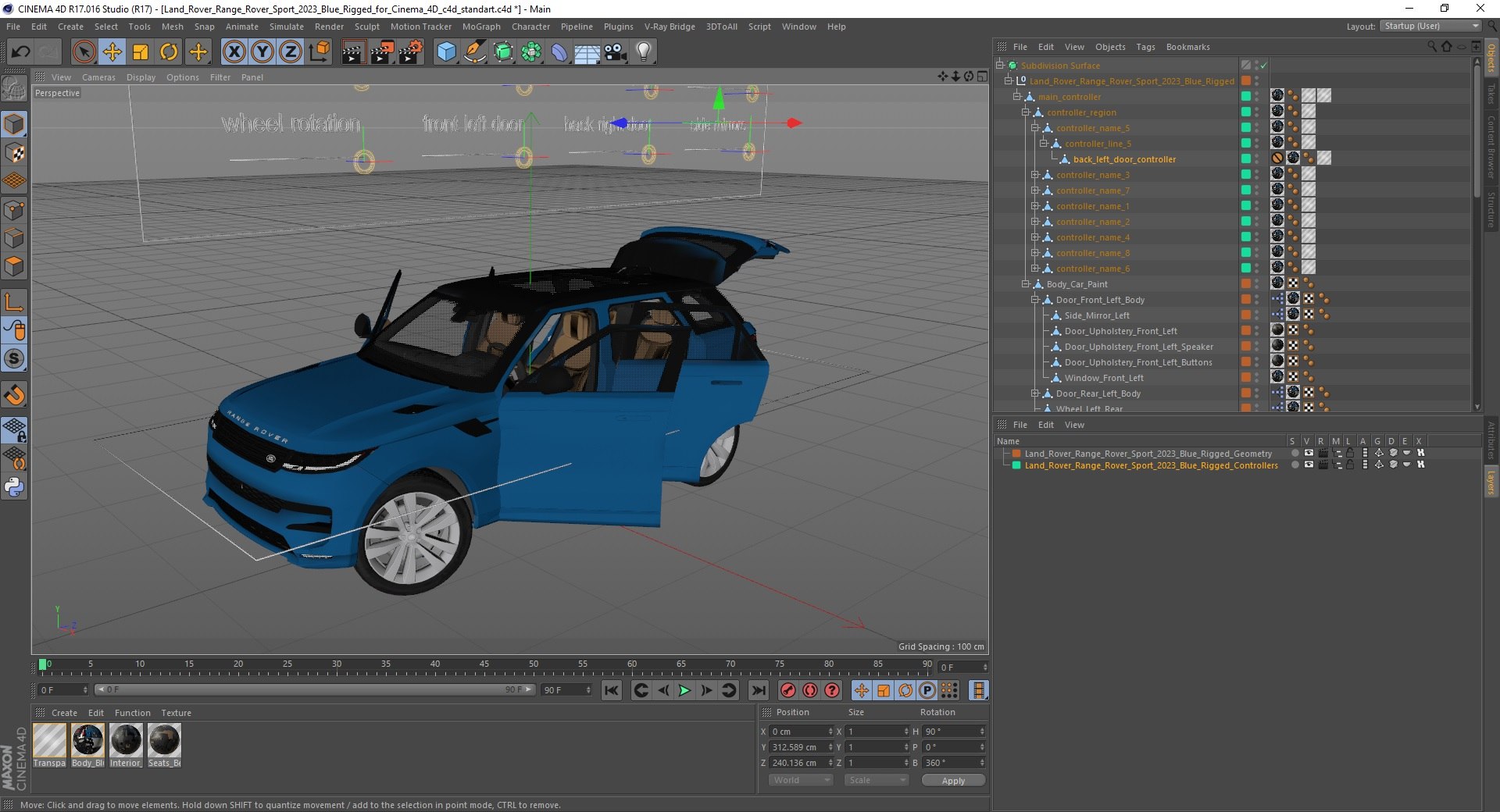 Land Rover Range Rover Sport 2023 Blue Rigged For Cinema 4D 3D Model ...