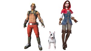 Stylized Boy Girl Dog Character Pack Game Ready 3D Models with PBR Textures