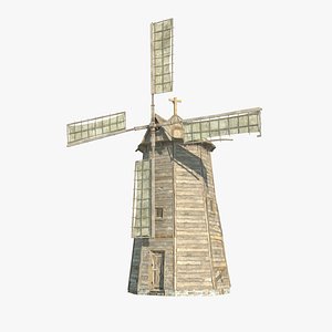 3D Ancient loading windmill mill model
