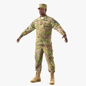 US Army African American Soldier Camouflage T-Pose Fur 3D Model