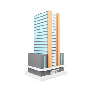 3d  building with two orange lines around the edges icon model