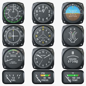 Aircraft Gauge Instruments Full Pack 16 Models 3D model