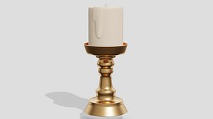 3D model Antique golden candlestick and candle
