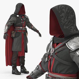 3D Eastern Shadow Assassin Outfit with Hooded Cape Black model