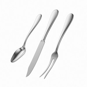 3D common cutlery fruit knife fork model