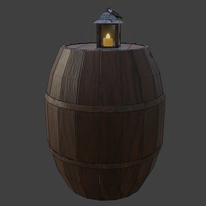 3D Old barrel with rusted lantern PBR low-poly game-ready Low-poly 3D model model
